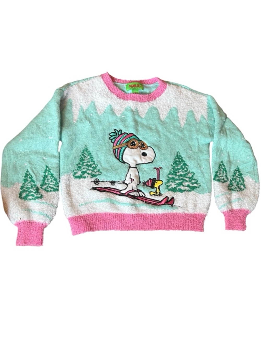 Peanuts Pink & Light Blue Fuzzy Kids Sweater